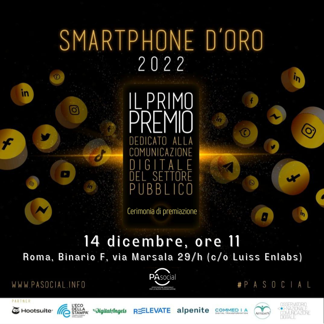 Smartphone d’Oro: il 14 dicembre a Roma premiate le migliori esperienze di comunicazione e informazione pubblica digitale